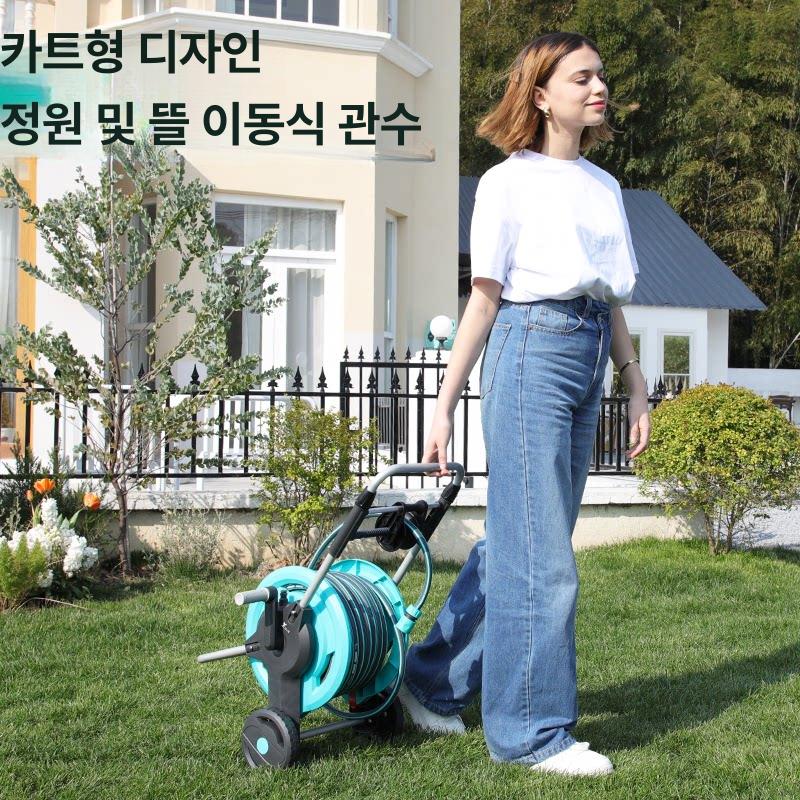 물호스릴 정원 원예 보관함 분사 손수레 이동식 10m 호스 카트 + 합금 고압 워터건 - 상세 이미지 2