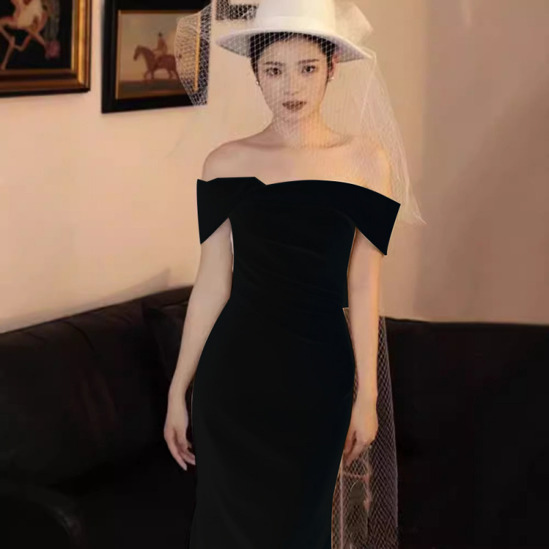 오픈숄더 블랙 드레스 웨딩촬영 드레스 셀프웨딩 스냅촬영 의상 - 상품 이미지