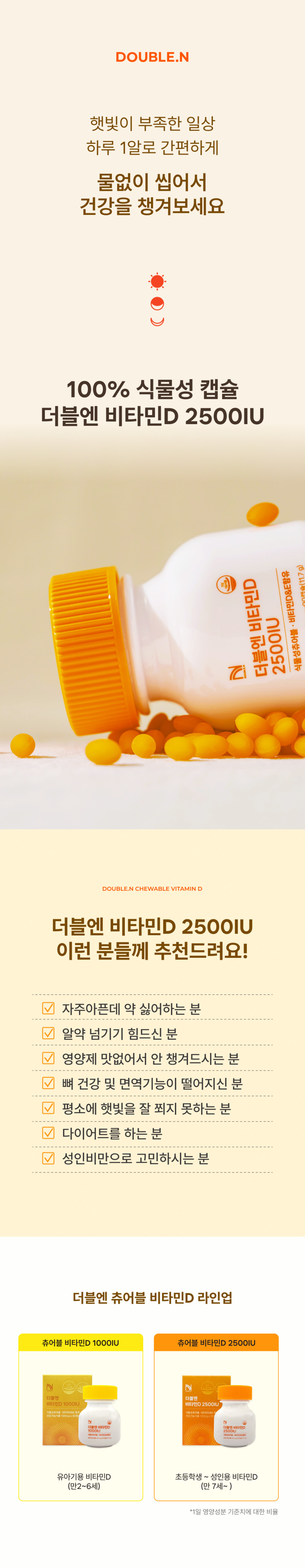 더블엔 비타민D 2500IU 츄어블 식물성 활성형D3 90캡슐, 4개 판매처 상세 정보 이미지 3