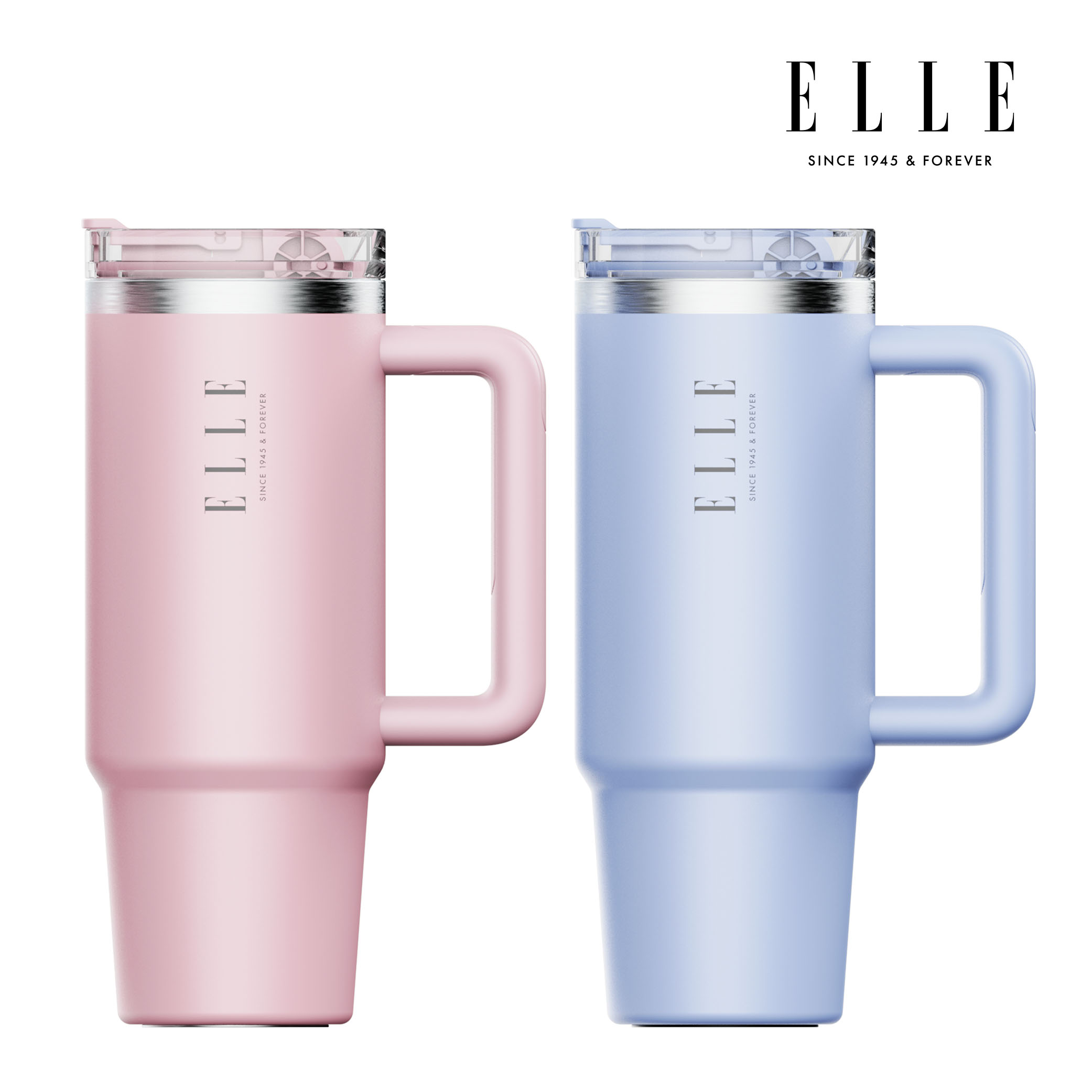 엘르 시그니처 텀블러 대용량 차량용 스텐 1+1 900ml, 핑크+블루, 1개 - 상품 이미지