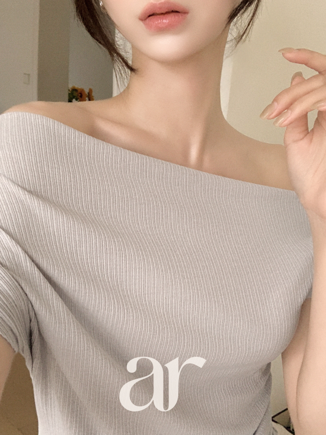 (국내제작) 드레이프 언발 오프숄더 골지 셔링 티셔츠 ts5040 - 상세 이미지 5