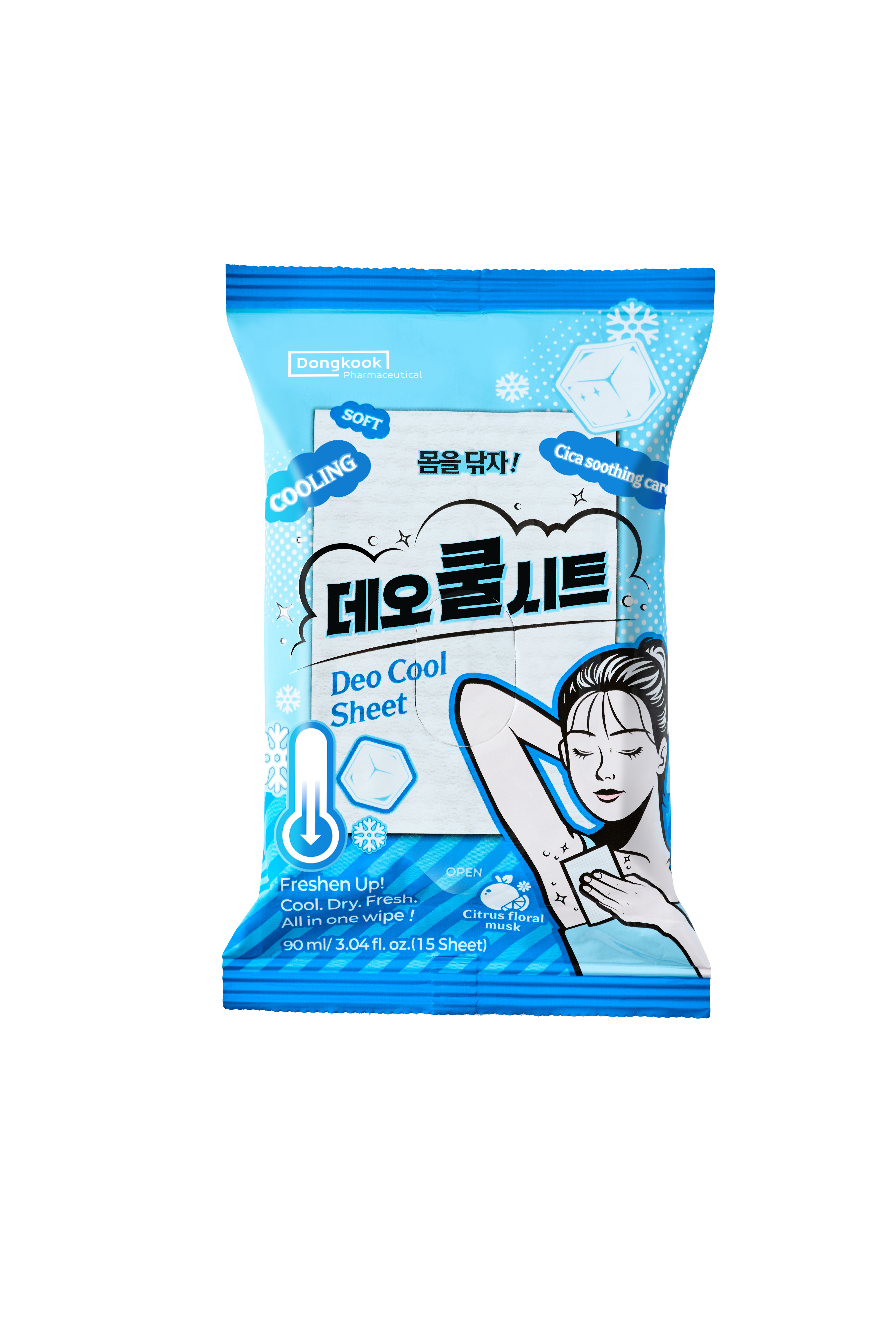 동국제약 마데카 몸을 닦자 데오 쿨시트 15매 10개 / 겨드랑이 쿨링시트 샤워 땀티슈 머스크향 - 상세 이미지 2
