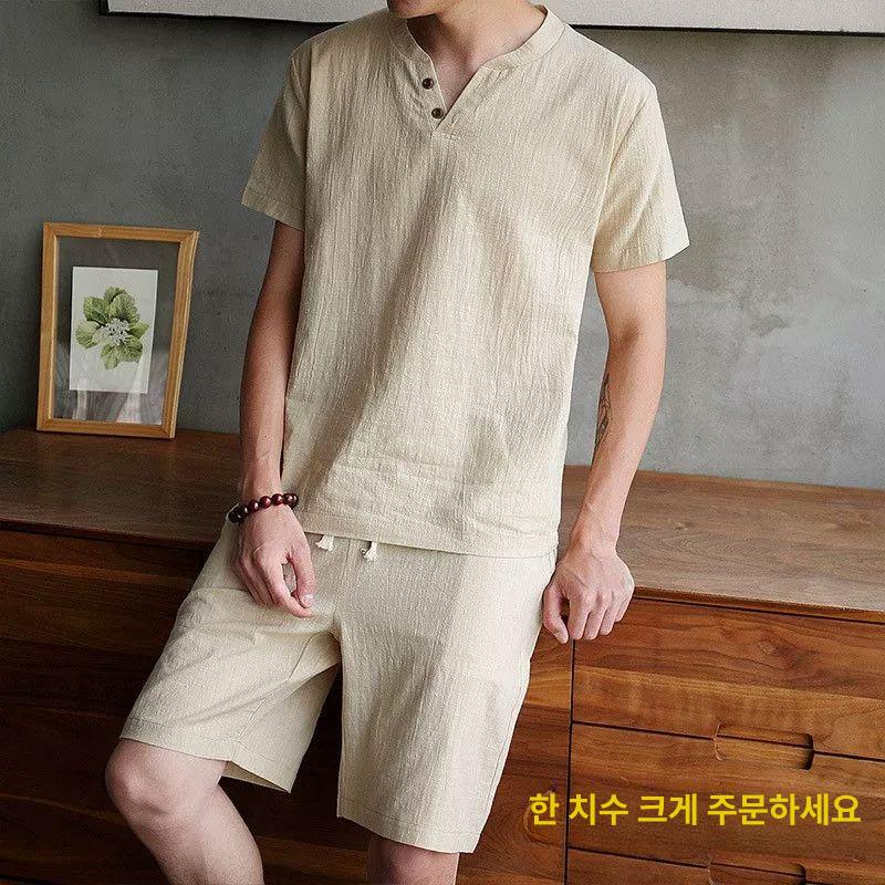 남성 잠옷 반팔 반바지 홈웨어 여름 파자마 빅사이즈세트 블랙 세트 XL 52.5-60kg - 상세 이미지 2