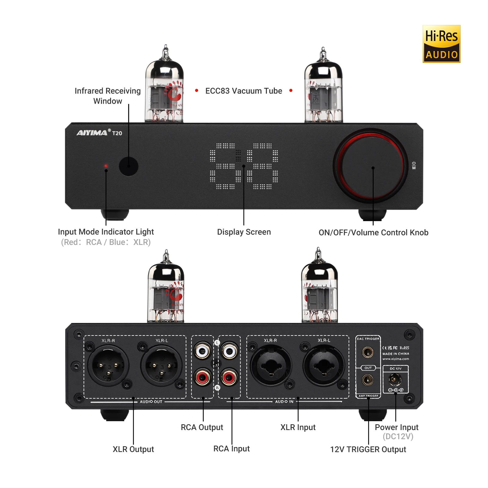 AIYIMA T20 진공관 프리앰프 LME49720 OPA1612 XLR RCA 트리거 With EU Plug - 상세 이미지 3