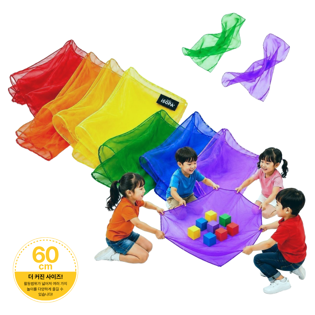 아이소파 무지개 스카프 60cm 6장 IS-60 유아 저글링 오감 촉감 놀이 체육 교구 - 상품 이미지