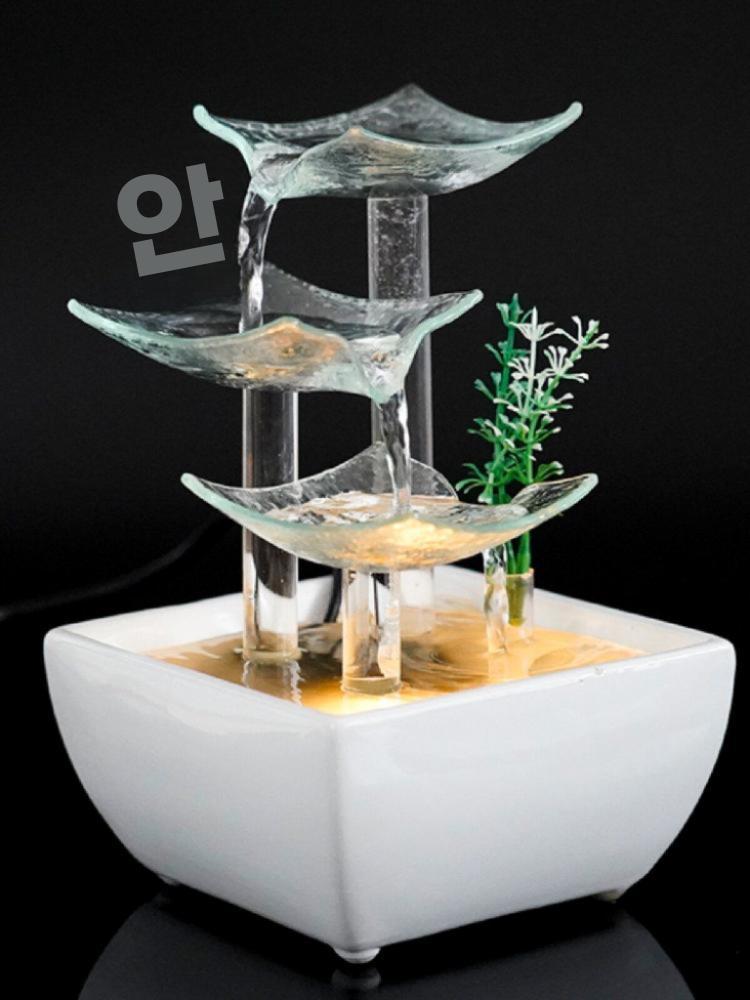 실내 분수 장식 소형 탁상 인테리어 물순환 테이블 따뜻한 백색광 - 가전 제품 - 상세 이미지 5