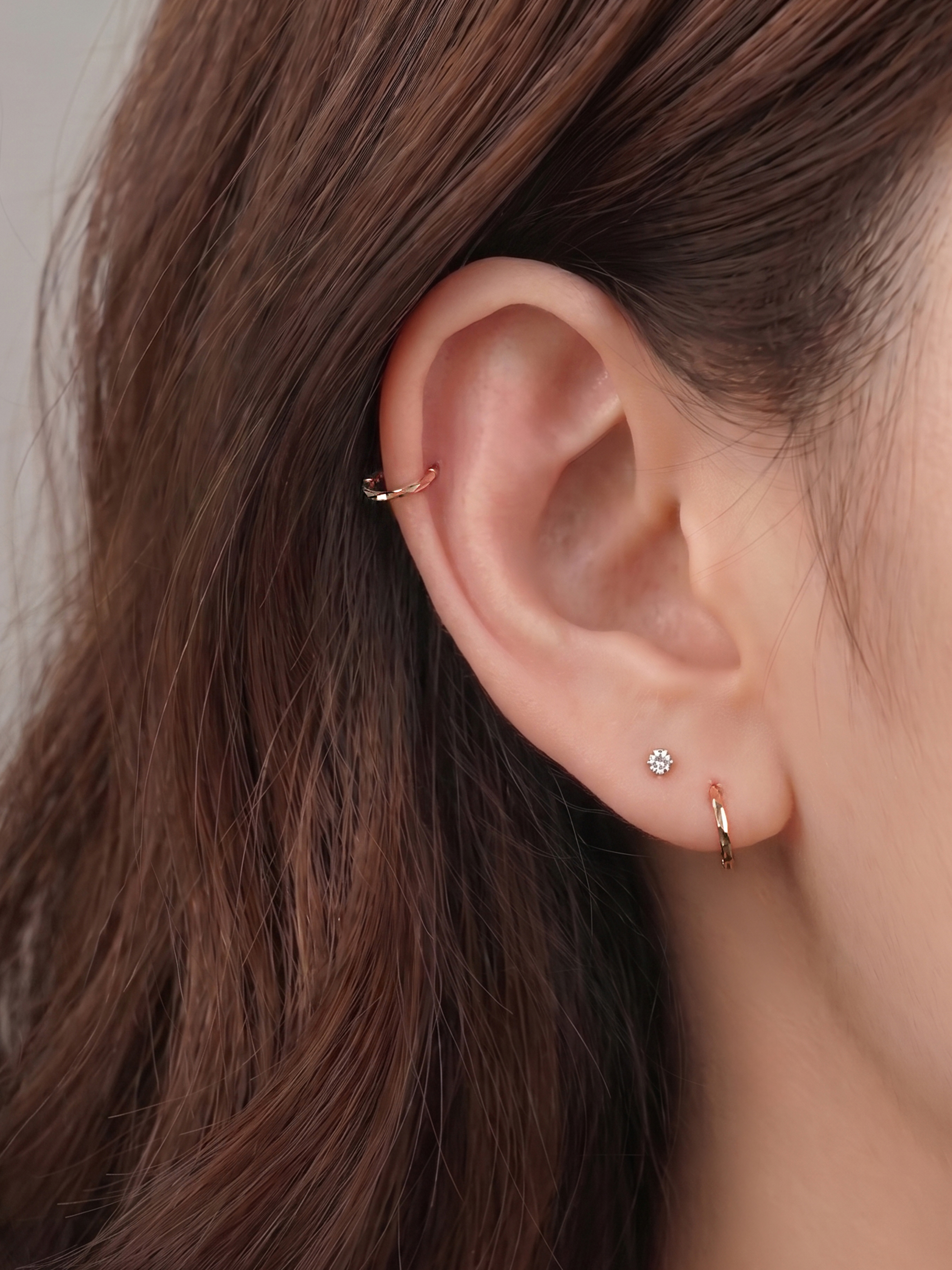 14K 트리플 세그먼트 원터치 링 피어싱 귀걸이 이미지 8