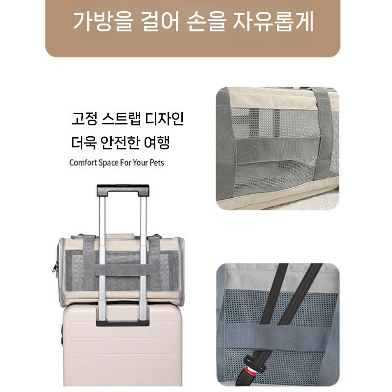 강아지 기내 가방 비행기 케이지 접이식 소형견 켄넬 캡슐 베이지 40x30x24cm 이미지 6