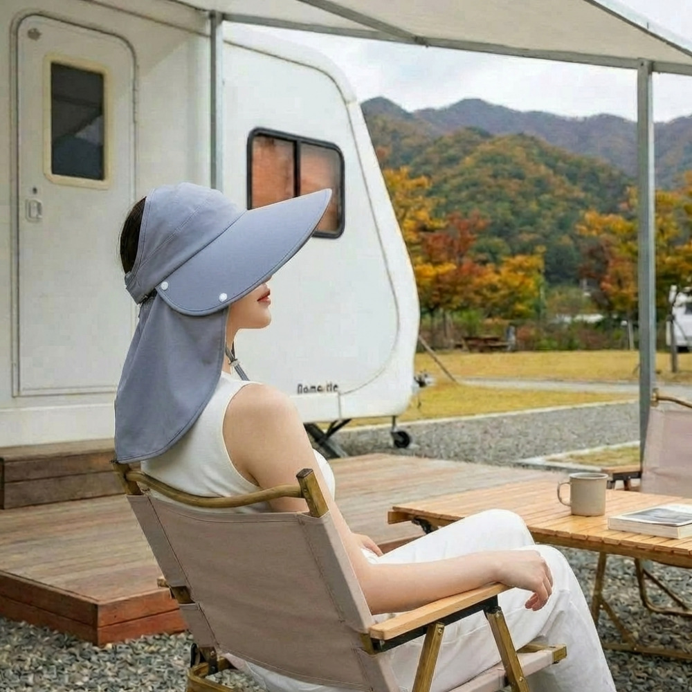 여름 자외선차단 챙넓은 여성 선캡 목가리개 햇빛가리개 바캉스 비치 여행 와이드챙 모자 이미지 6