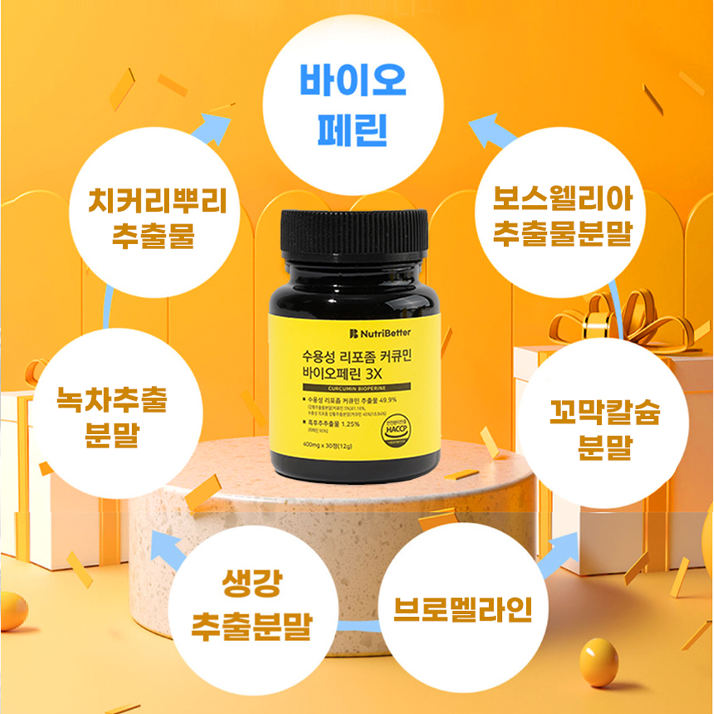 뉴트리베러 수용성 리포좀 커큐민 바이오페린 3X 30정, 1개 - 상세 이미지 3