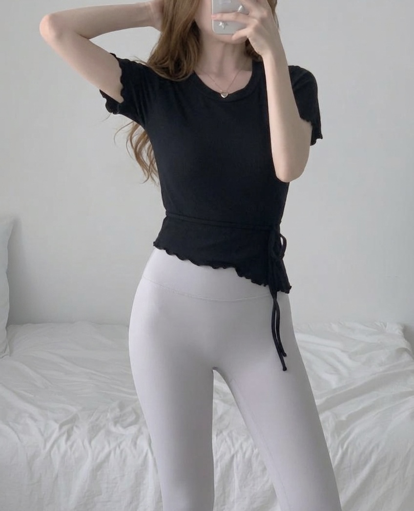 페바 필라테스복 요가복 필라테스 상의 운동복 요가 반팔 크롭 여름 커버업 티 이미지 7