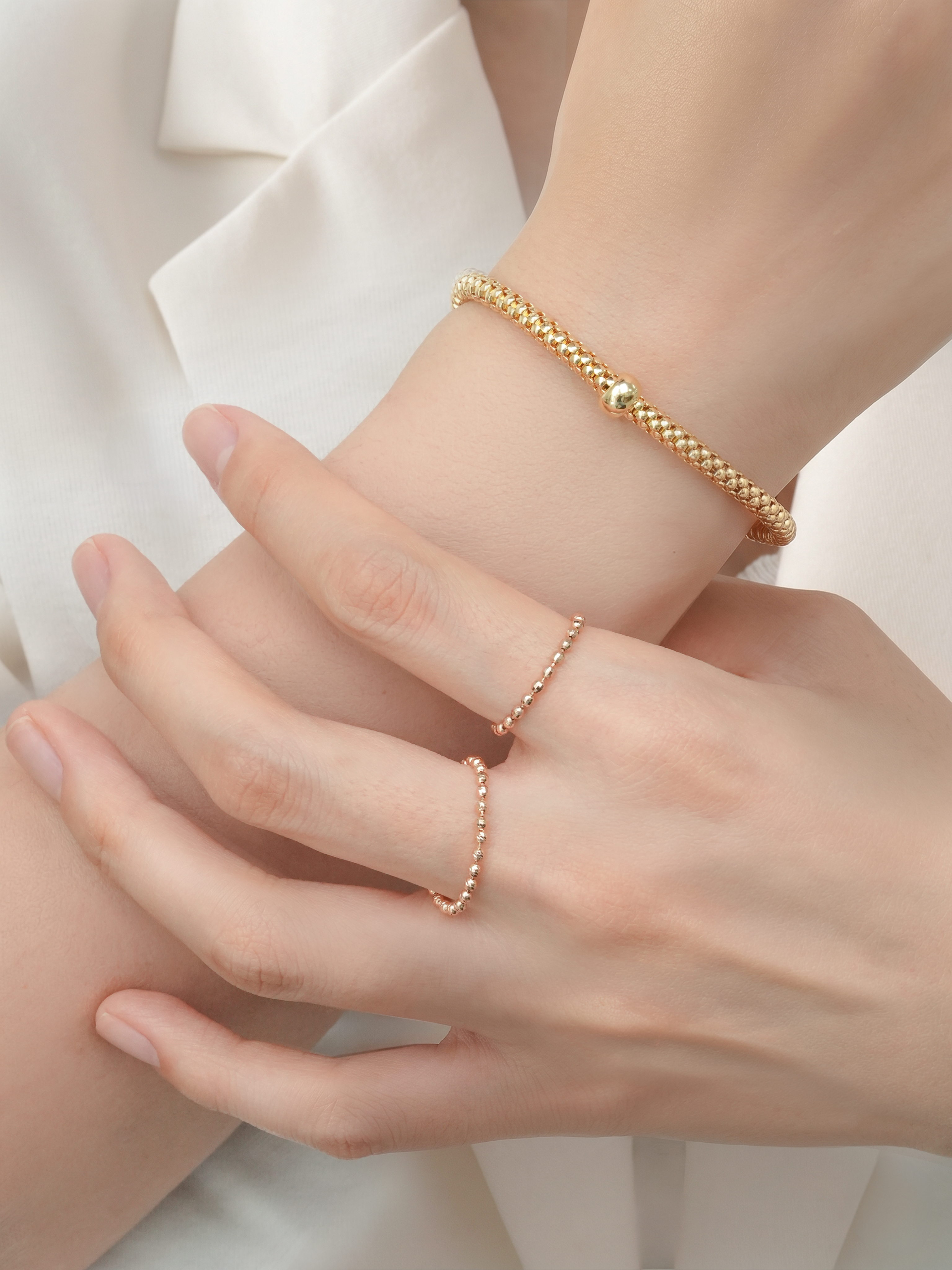 14K 텍스처 컷팅 볼 체인 반지 - 상세 이미지 4