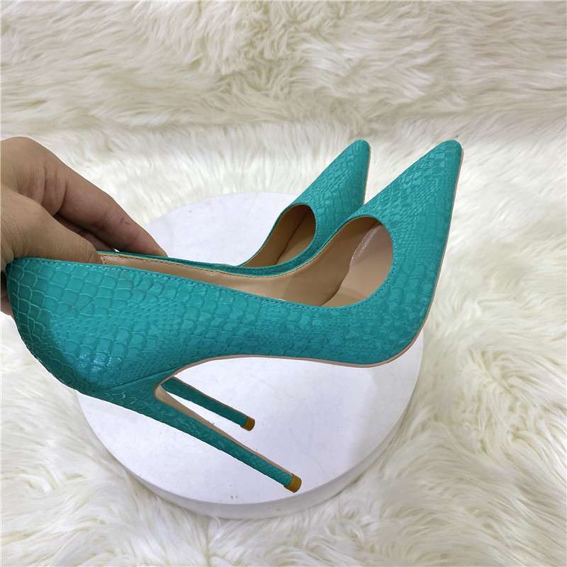 스틸레토 힐 펌프스 뱀피 가죽 뽀족한 블랙 하이힐 12cm - 상세 이미지 3