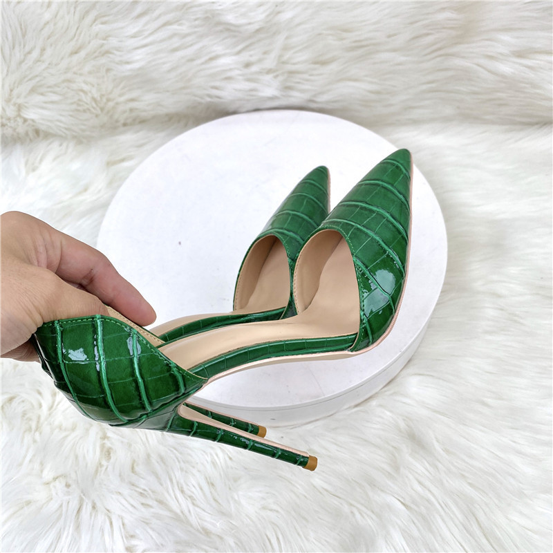 스틸레토 힐 펌프스 킬힐 뽀족한 그린 가죽 하이힐 12cm 10cm - 상세 이미지 2