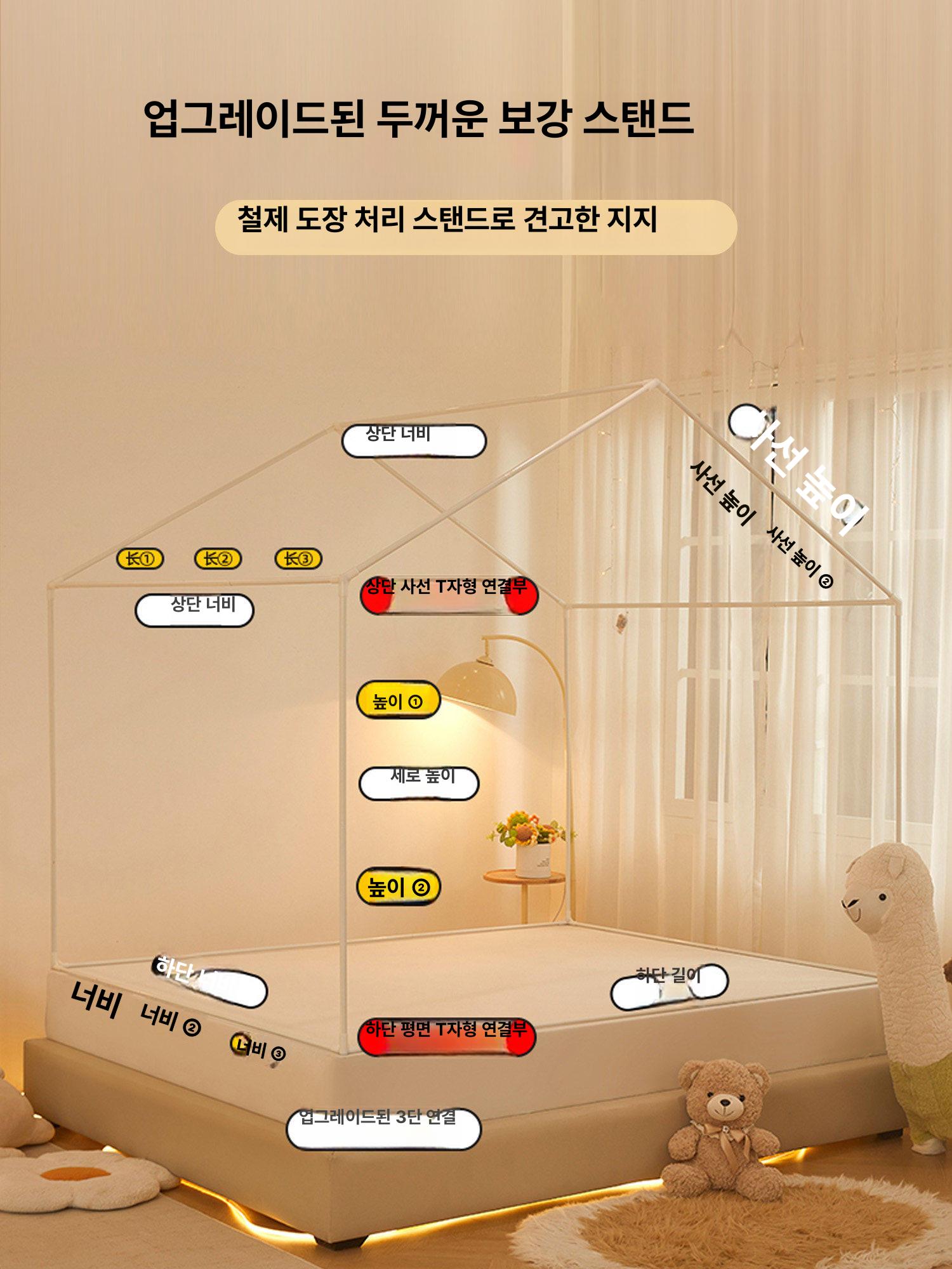 침대 난방텐트 실내 보온텐트 캐노피 모기장 방한 텐트 베이지 A 12m 120x길이 190x높이 165cm - 상세 이미지 4