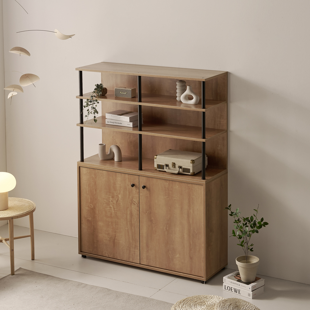 가구의서 블랙포인트 2도어 수납장 1200x400x1600mm, 5단, 오크 - 상품 이미지