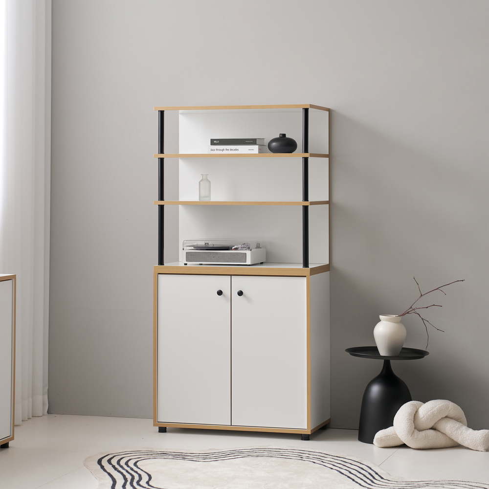 가구의서 블랙포인트 2도어 수납장 800x400x1600mm, 5단, 화이트 - 상품 이미지