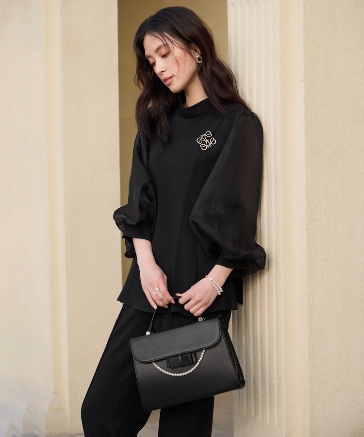 DRESS+ 여성 리본 블라우스 팬츠세트 플레어 셋업 하객룩 오피스룩 이미지 7