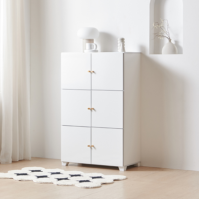 가구의서 모던 유광LPM 양문 도어 수납장 800x420x1275mm, 3단, 화이트 - 상품 이미지
