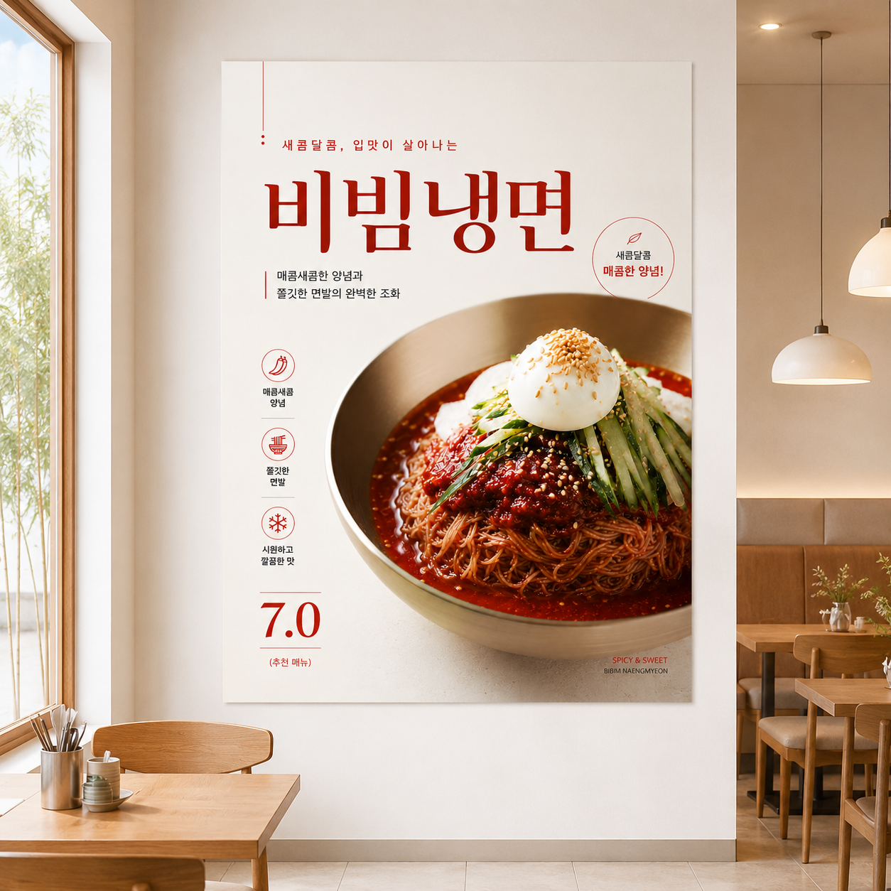 비빔냉면 포스터 제작 여름 메뉴 인쇄 디자인 식당 A 반광택 인화지 235g A3 - 상품 이미지