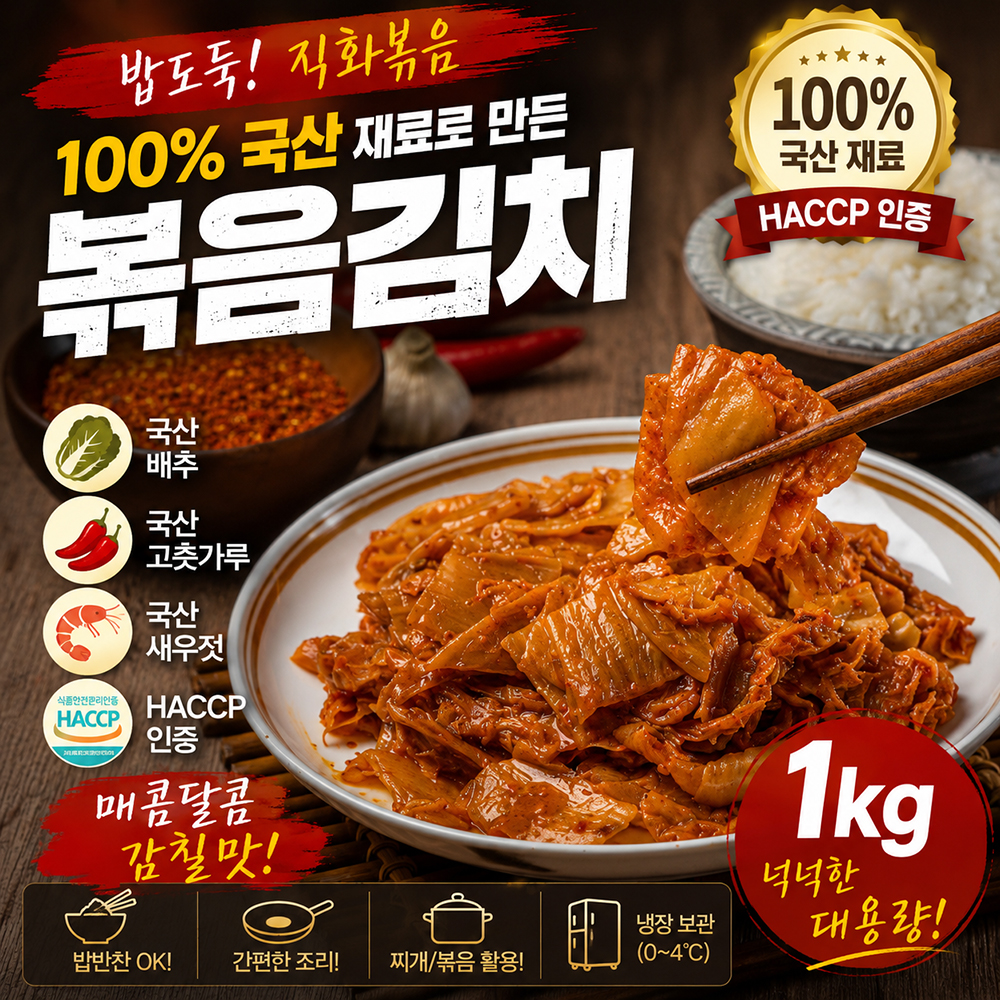 100년보다깊은 국산 볶음김치 1kg 밥도둑 배추김치 - 상품 이미지
