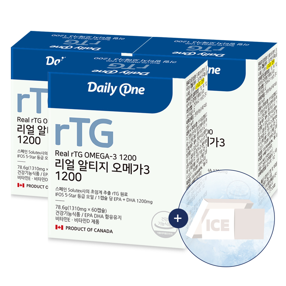 데일리원 리얼 알티지 오메가3 1200 RTG 초임계 EPA 및 DHA 60캡슐, 3개 - 상품 이미지