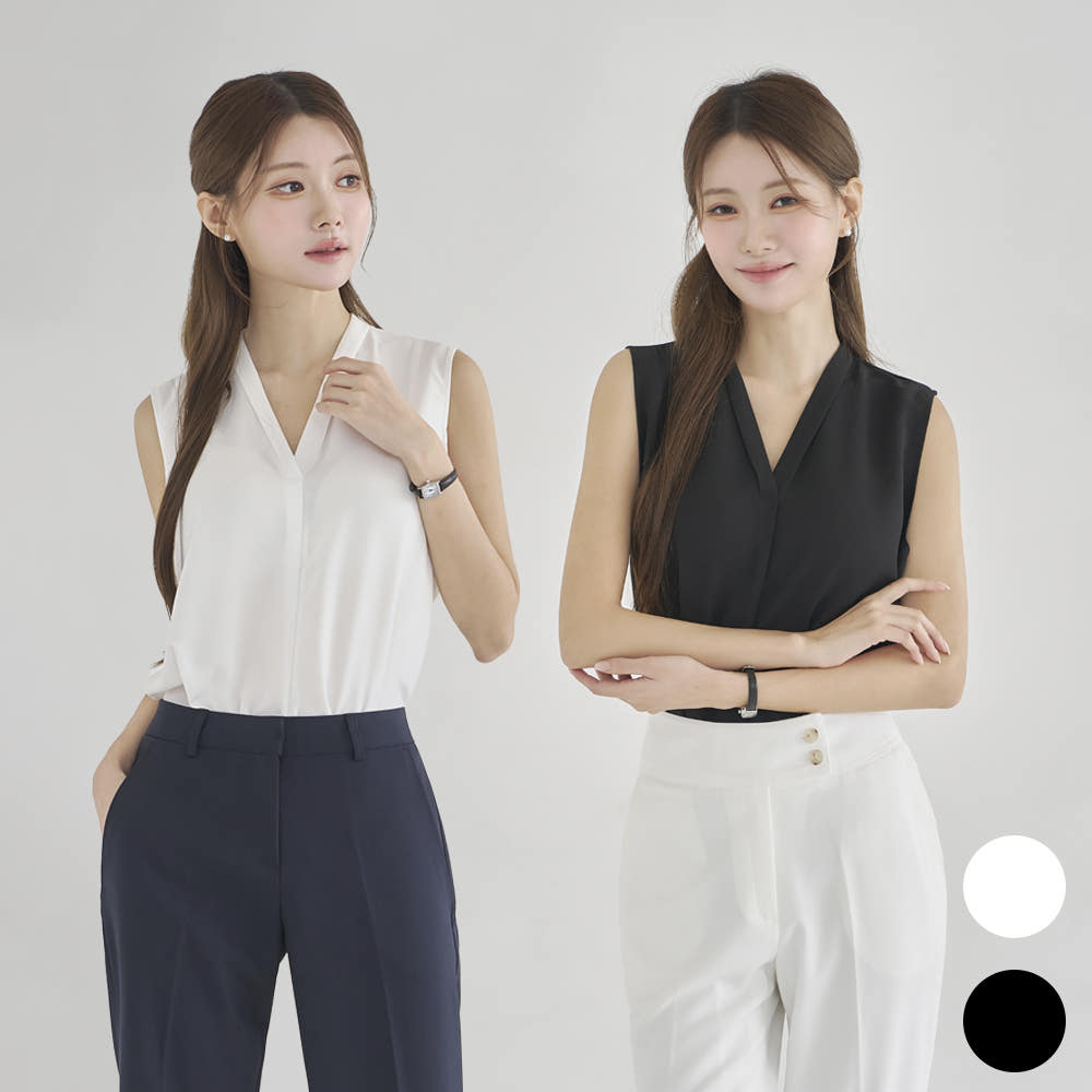 여름블라우스 나시 민소매 쉬폰 화이트 브이넥 블랙 검정 흰 여성정장이너 V넥 가격 비교 더웨이나인 여름블라우스 나시 민소매 쉬폰 화이트 브이넥 블랙 검정 흰 여성정장이너 V넥