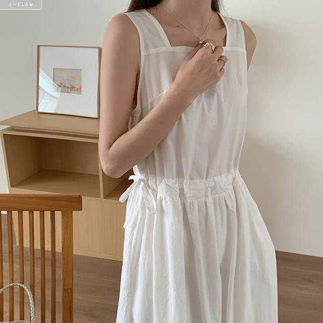 스코트 스퀘어넥 민소매 코튼 스트링 맥시 롱 원피스 2col 여름 봄 바스락 제이플로우 - 상세 이미지 5