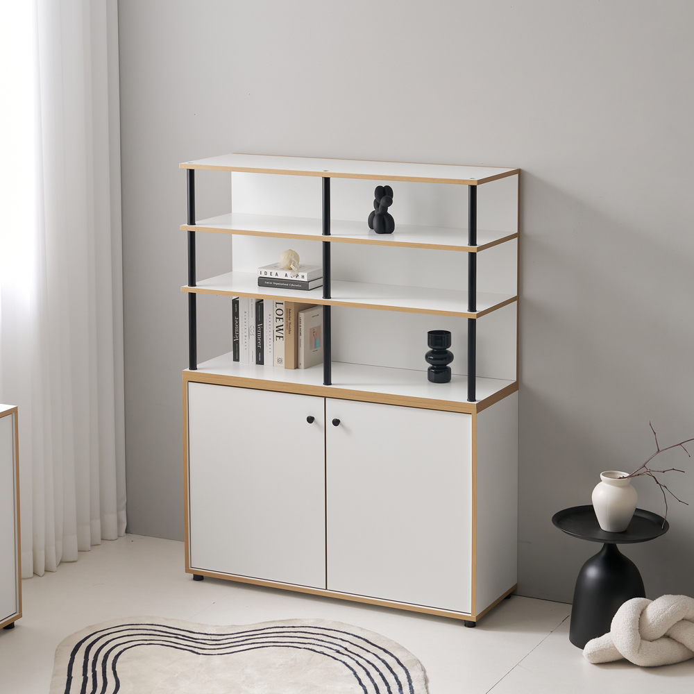 가구의서 블랙포인트 2도어 수납장 1200x400x1600mm, 5단, 화이트 - 상품 이미지