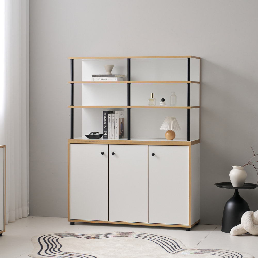 가구의서 블랙포인트 3도어 수납장 1200x400x1600mm, 5단, 화이트 - 상품 이미지