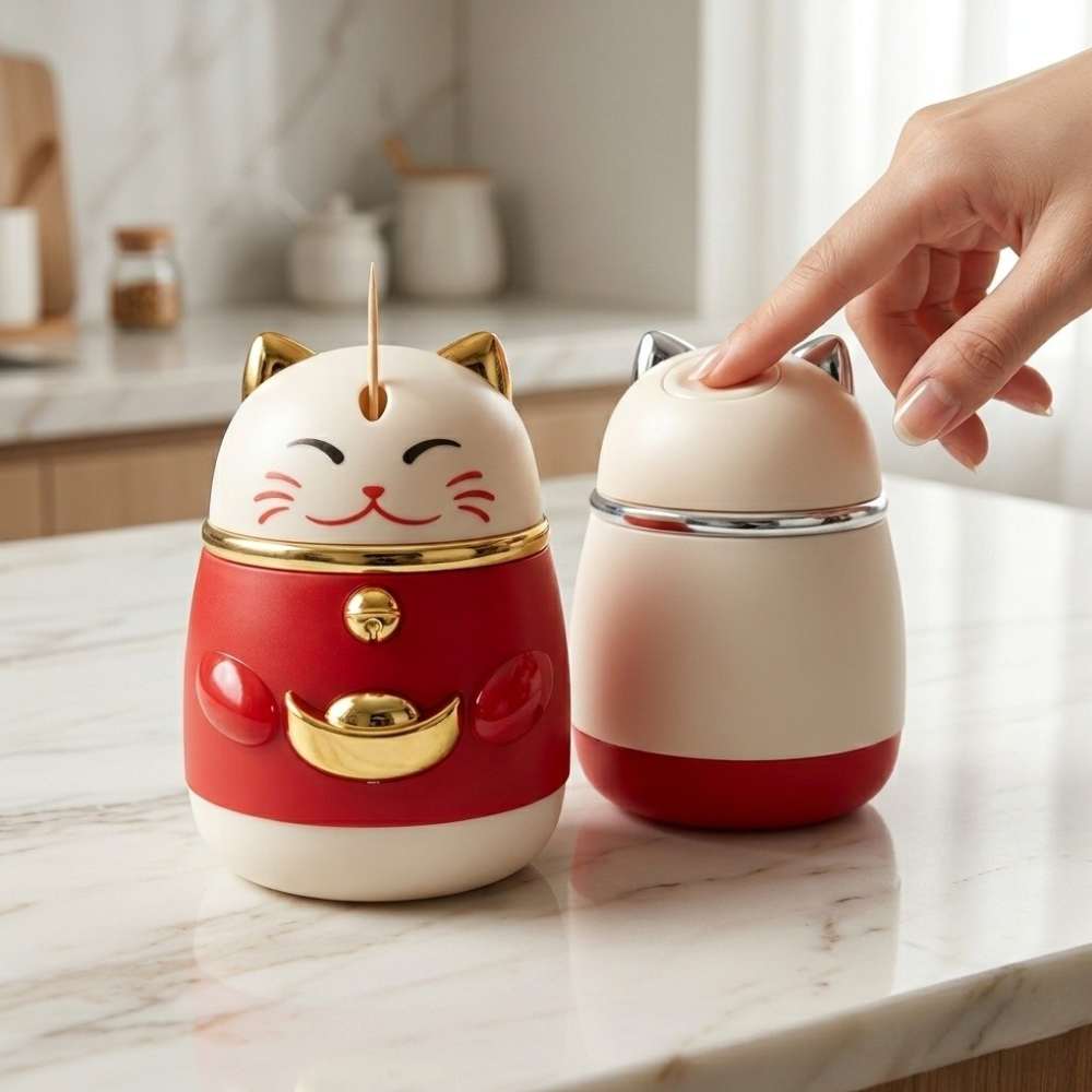 복고양이 원터치 이쑤시개통 요지통 1+1 식당 카운터 요지통 개업선물 - 상품 이미지