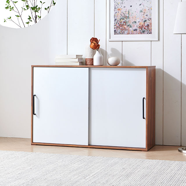가구의서 다용도 슬라이딩 수납장 1200x400x800mm, 3단, 멀바우화이트 - 상품 이미지
