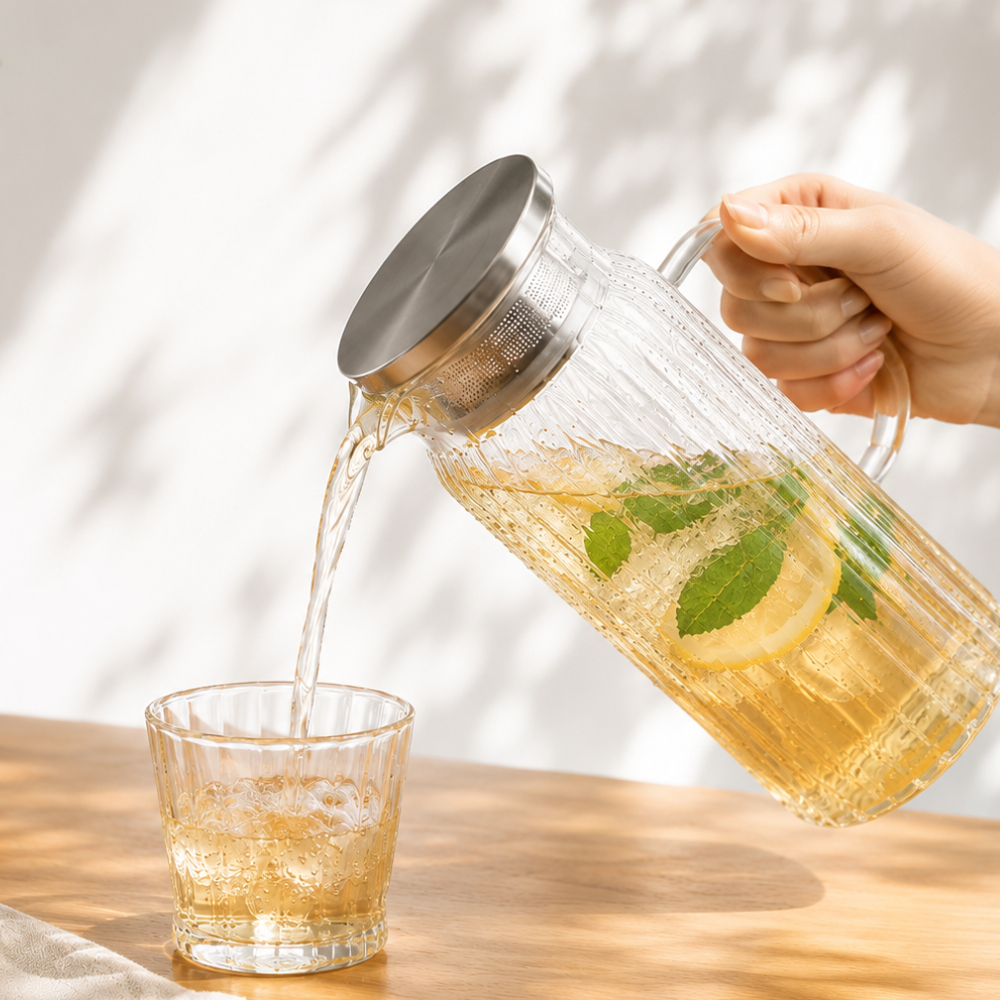 내열유리 물병 냉장고 물통 투명 유리 물병 1000ml - 상품 이미지