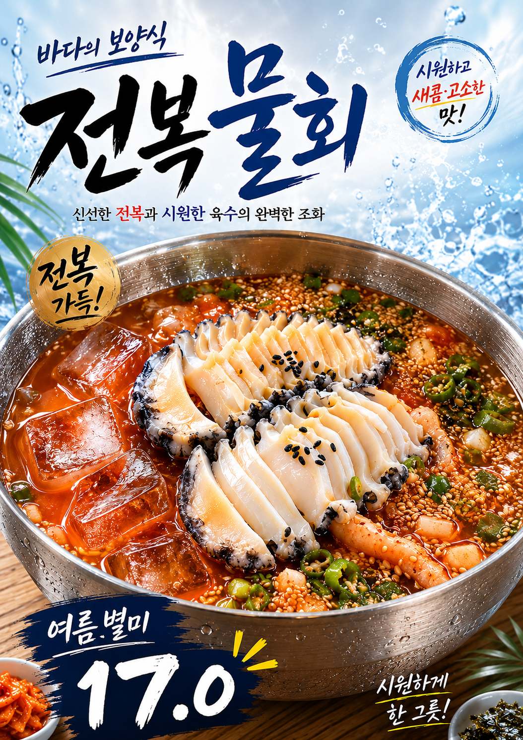 전복물회 포스터 제작 여름 메뉴 인쇄 디자인 식당 B 반광택 인화지 235g A3 - 상세 이미지 2