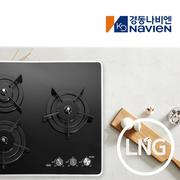 경동 나비엔매직 3구 빌트인 가스쿡탑 매립형 레인지 DC전지식 560x480mm, LNG(도시가스), 블랙