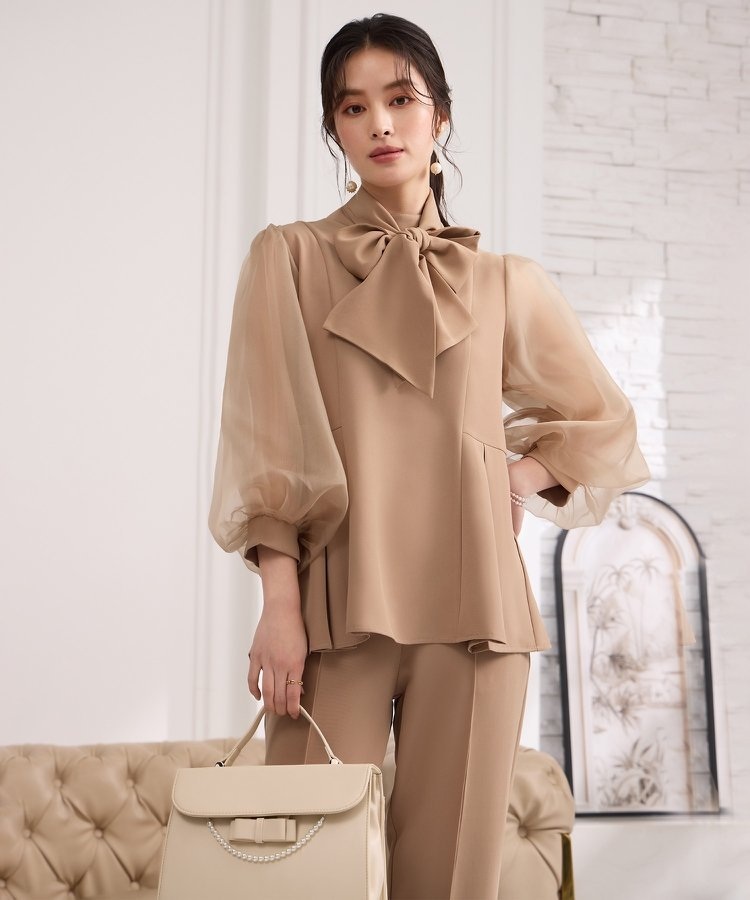 DRESS+ 여성 리본 블라우스 팬츠세트 플레어 셋업 하객룩 오피스룩 이미지 8