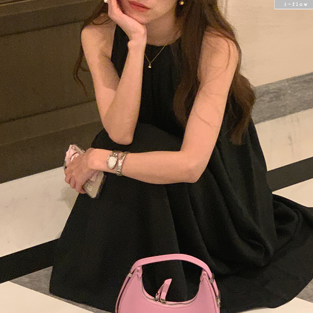 베어리 민소매 맥시 실키 허리끈 롱원피스 2col 여름 봄 핀턱 주름 쉬폰 제이플로우 이미지 7