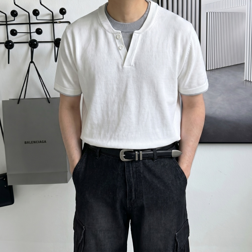 헨리넥 기능성 배색 레이어드 머슬핏반팔 무지 크롭반팔 링거티 - 상세 이미지 2