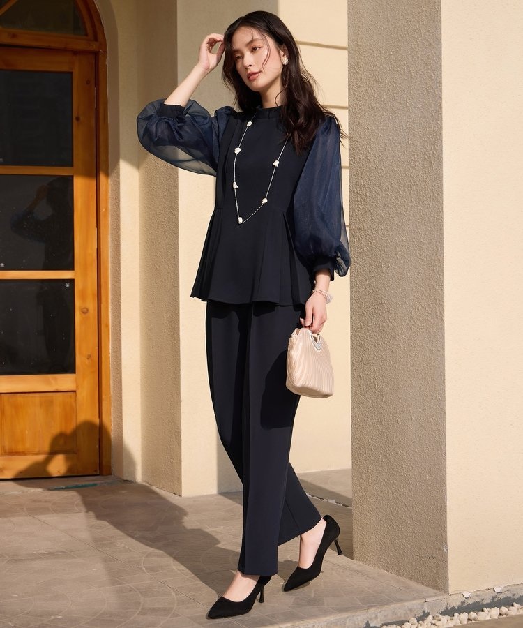 DRESS+ 여성 리본 블라우스 팬츠세트 플레어 셋업 하객룩 오피스룩 - 상세 이미지 5