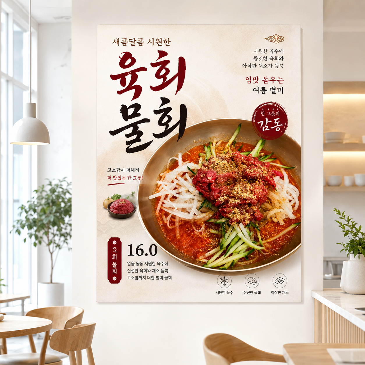 육회물회 포스터 제작 여름 메뉴 인쇄 디자인 식당 A 반광택 인화지 235g A3 - 상품 이미지