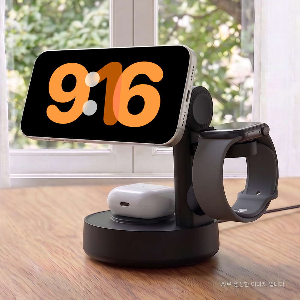 [삼성 마그넷 충전 완벽 호환] 랩씨 Qi2 25W 3in1 맥세이프 충전기 거치대 with블루투스스피커 블랙 이미지 6