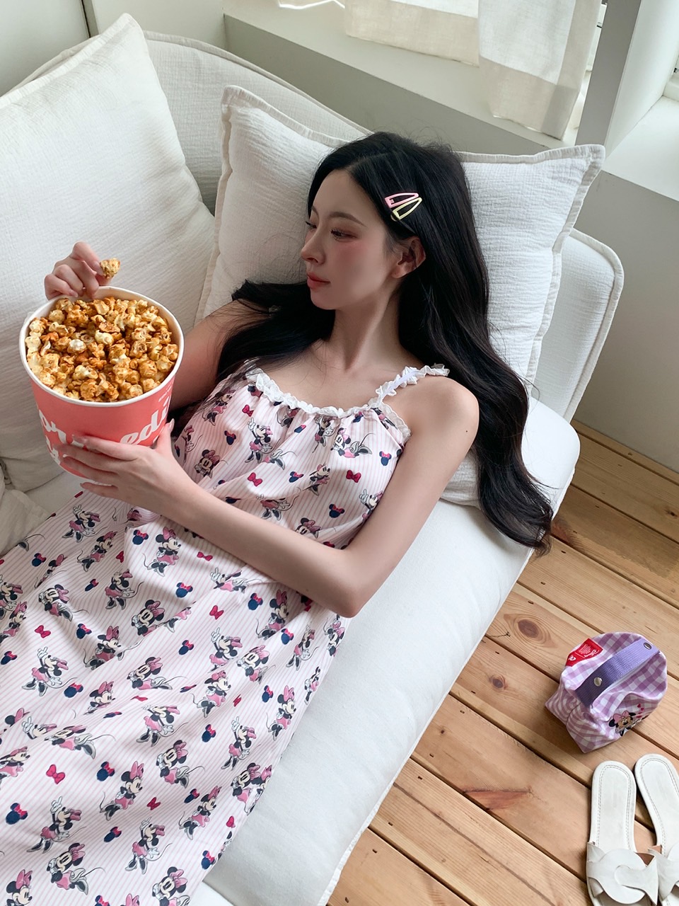 디즈니 미니프릴ops 넉넉하고 편안한 러블리 프릴 홈웨어 캐미 원피스 여름 잠옷 - 상세 이미지 2
