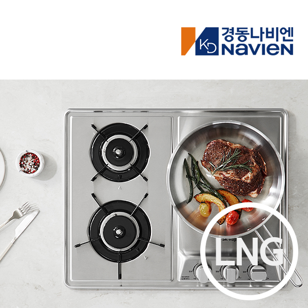 경동 나비엔매직 3구 빌트인 가스쿡탑 매립형 레인지 DC전지식 560 x 430 GRB4103 LNG 실버 제품 이미지