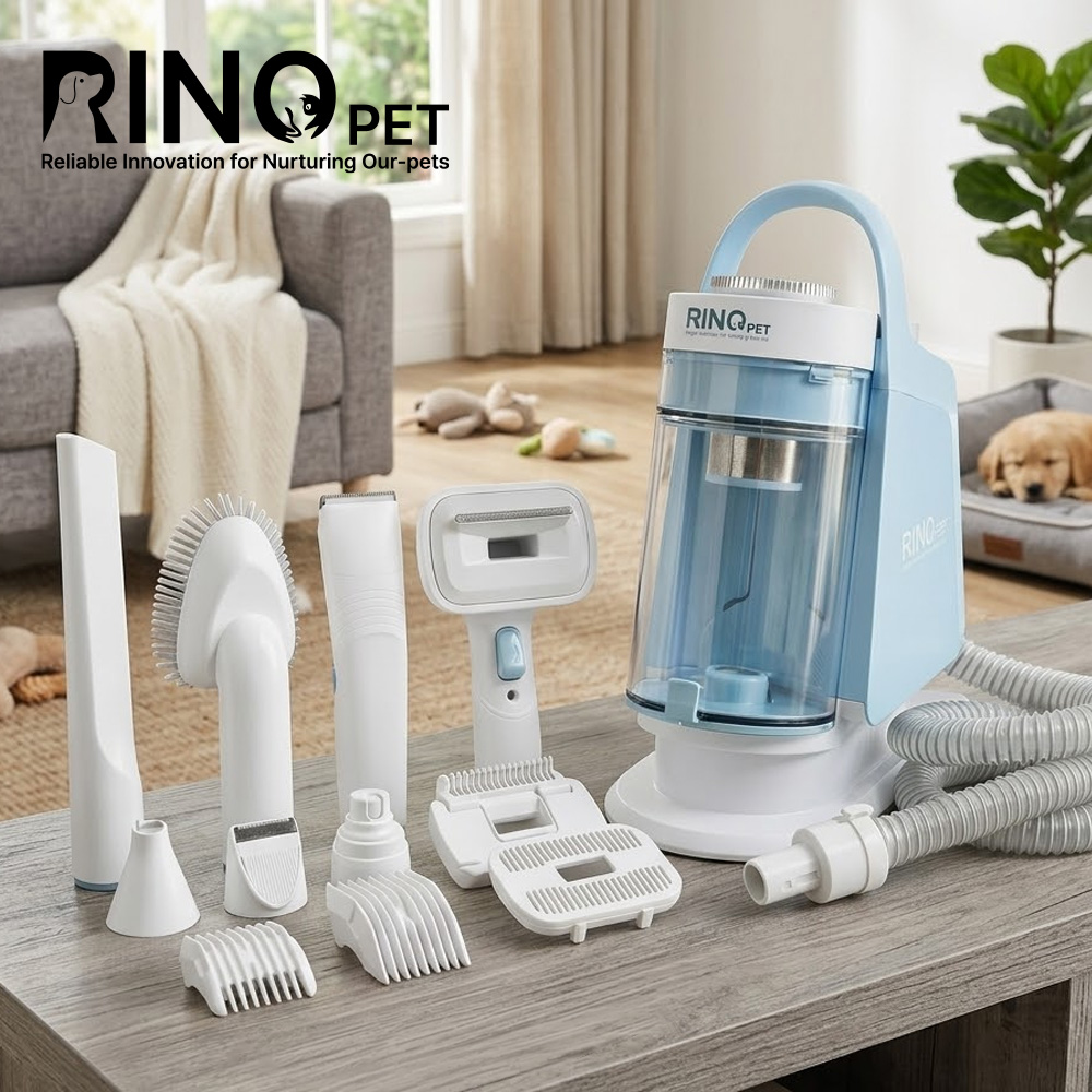리노펫 강아지 고양이 빗 반려동물 진공 흡입 바리깡 클리퍼 미용기 털 이발 청소기 세트 - 상품 이미지