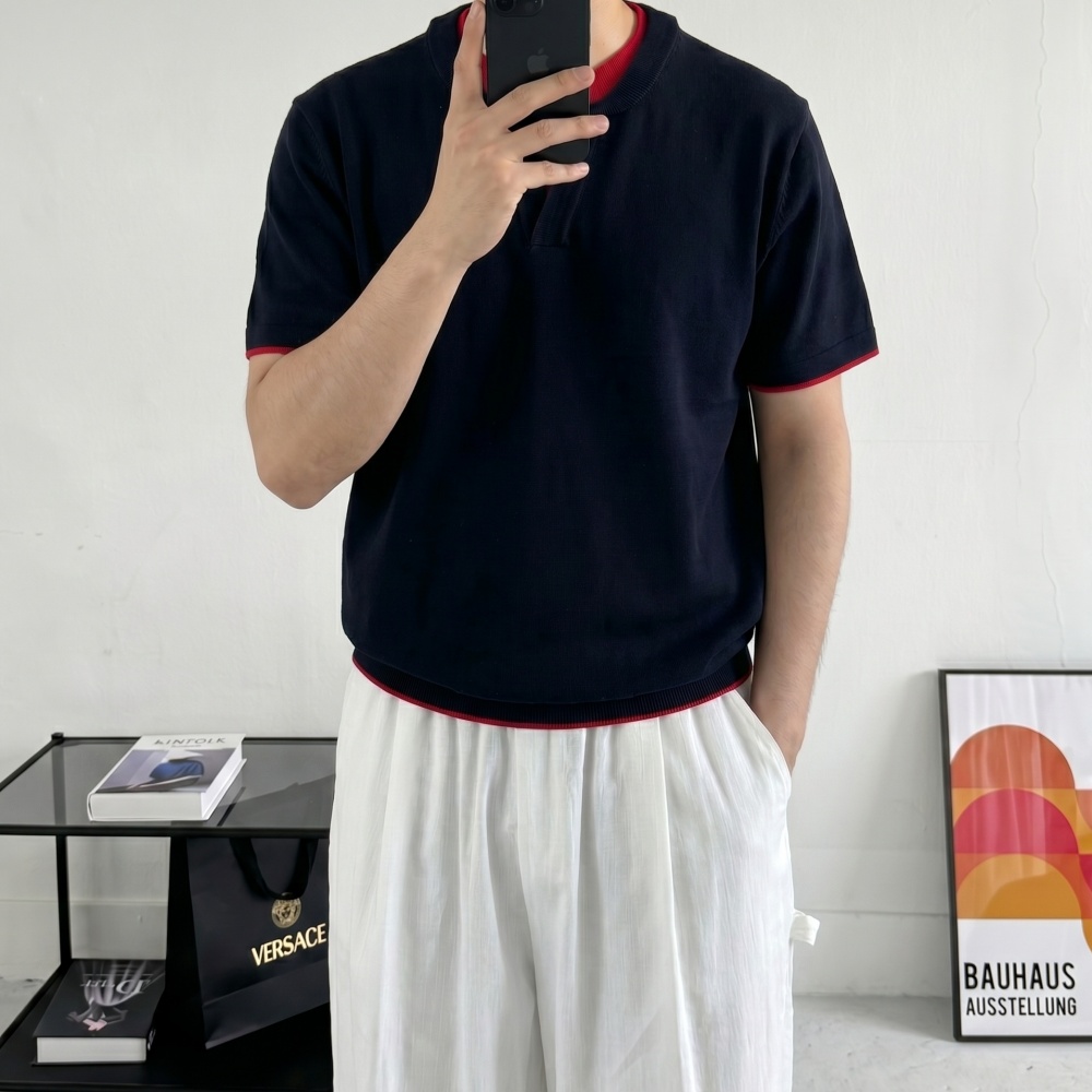 헨리넥 기능성 배색 레이어드 머슬핏반팔 무지 크롭반팔 링거티 - 상세 이미지 3