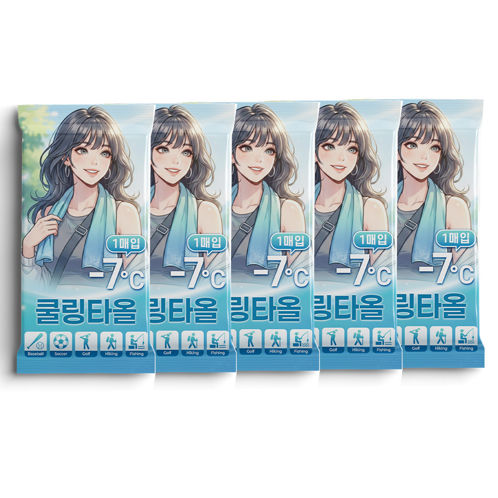 네오글러브 쿨링타올 일회용 냉감타올 골프 등산 낚시 야외스포츠 5매세트 - 상품 이미지