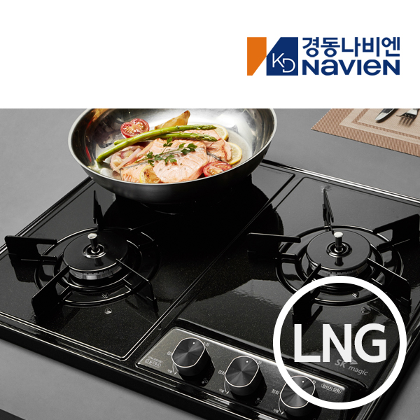 경동 나비엔매직 3구 빌트인 가스쿡탑 매립형 레인지 DC전지식 560 x 430 GRB7003 LNG 블랙 - 상품 이미지