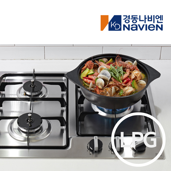 경동 나비엔매직 3구 빌트인 가스쿡탑 매립형 레인지 AC코드식 560 x 440 GRB2003 LPG 실버 - 상품 이미지