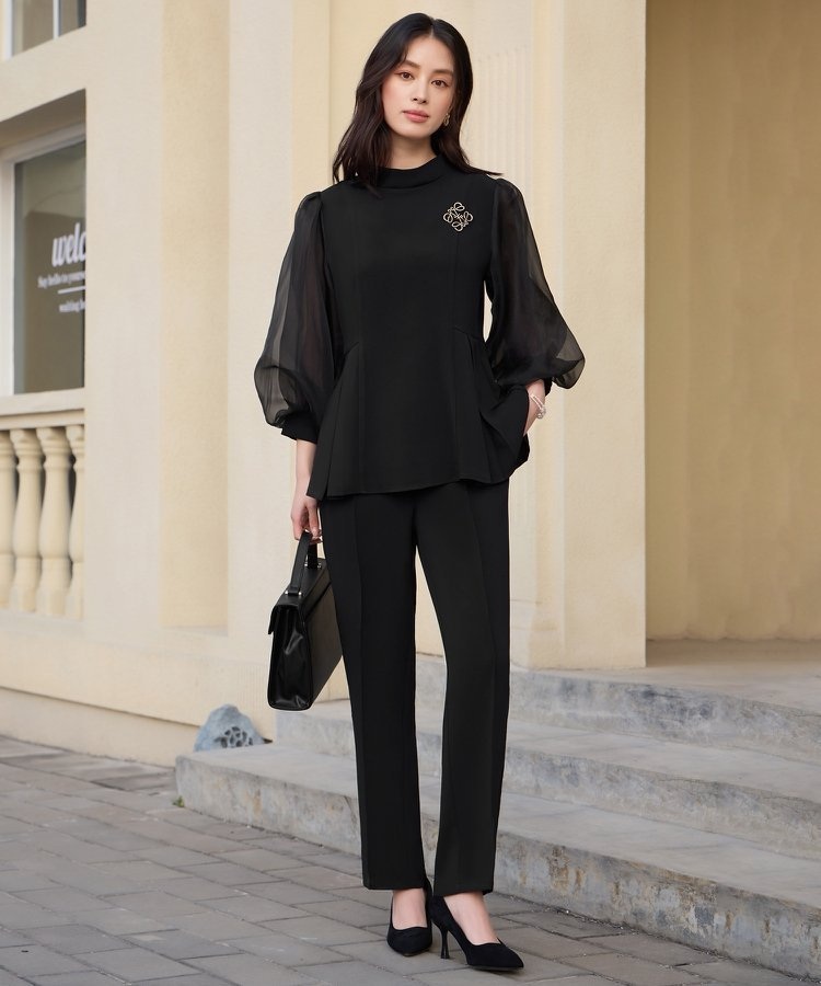DRESS+ 여성 리본 블라우스 팬츠세트 플레어 셋업 하객룩 오피스룩 - 상세 이미지 3