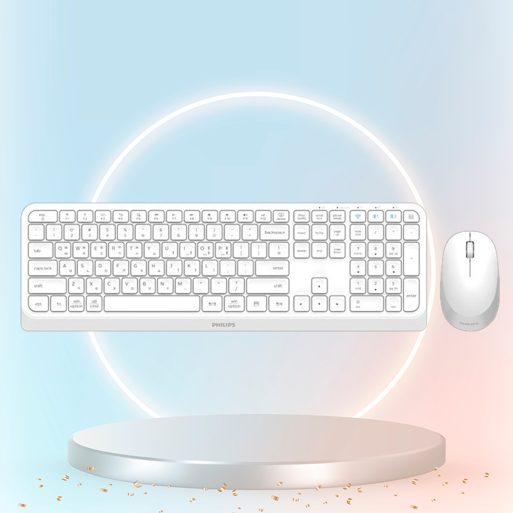 필립스 SPT6407 멀티페어링 블루투스 무선 키보드 마우스 화이트, 멤브레인 - 상품 이미지